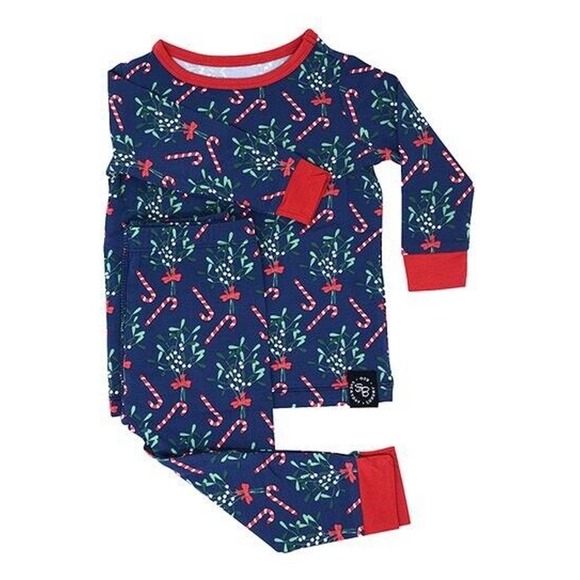 Sweet Bamboo Other - Sweet Bamboo 9 Girls Mistletoe Christmas Pajamas Lounge Set Candy Cane Navy Red